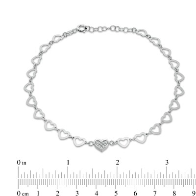 Sterling Silver CZ Heart Link Anklet Made in Italy