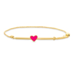 Child's Pink Heart Bolo Bracelet in 10K Gold - 7&quot;
