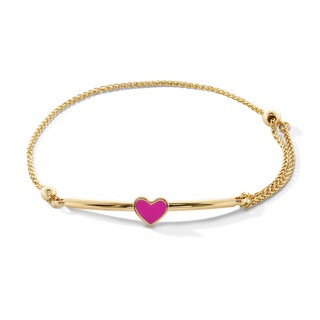 Child's Pink Heart Bolo Bracelet in 10K Gold - 7"