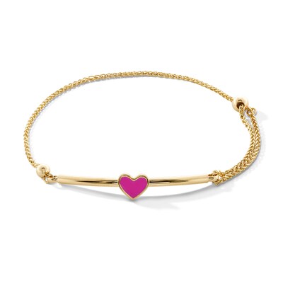 Child's Pink Heart Bolo Bracelet in 10K Gold - 7"