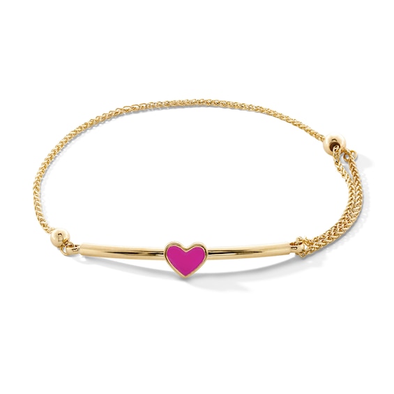 Child's Pink Heart Bolo Bracelet in 10K Gold - 7"