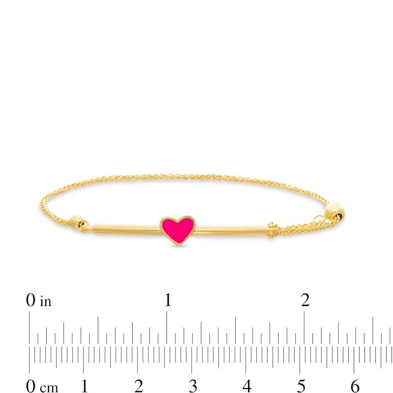 Child's Pink Heart Bolo Bracelet in 10K Gold - 7"