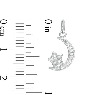 Child's Cubic Zirconia Crescent Moon and Star Charm in Sterling Silver