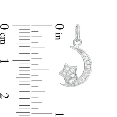 Child's Cubic Zirconia Crescent Moon and Star Charm in Sterling Silver