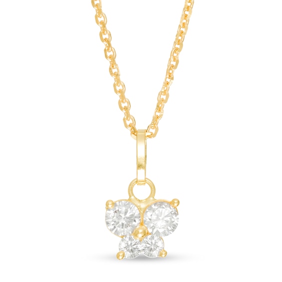 Child's Cubic Zirconia Butterfly Pendant in 10K Gold - 15"