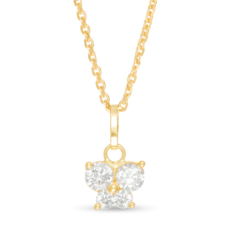 Child's Cubic Zirconia Butterfly Pendant in 10K Gold - 15"