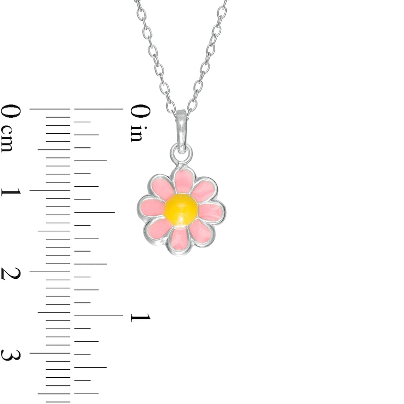 Main Image 3 of Child's Pink and Yellow Enamel Flower Pendant in Sterling Silver - 15"