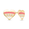 Thumbnail Image 1 of Child's Cubic Zirconia Pink and White Enamel Stripe Heart Stud Earrings in 10K Gold