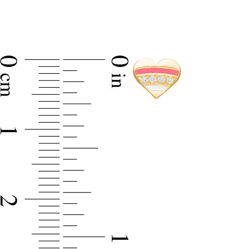 Main Image 2 of Child's Cubic Zirconia Pink and White Enamel Stripe Heart Stud Earrings in 10K Gold