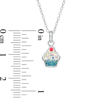 Child's Iridescent Cubic Zirconia Blue Enamel Cupcake Pendant in Sterling Silver - 15"