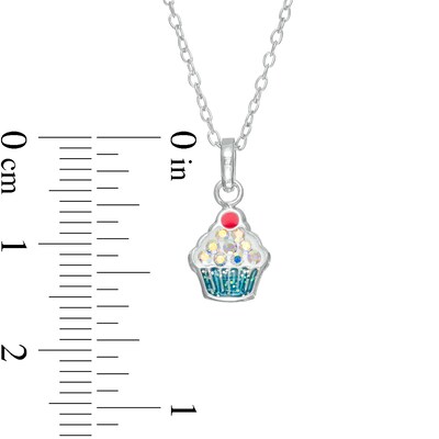 Child's Iridescent Cubic Zirconia Blue Enamel Cupcake Pendant in Sterling Silver - 15"