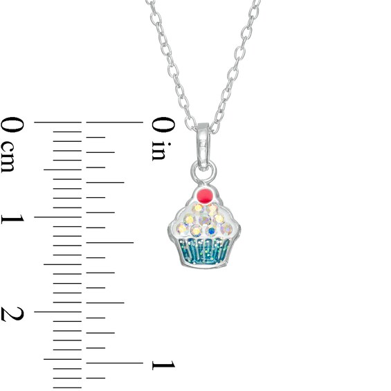Child's Iridescent Cubic Zirconia Blue Enamel Cupcake Pendant in Sterling Silver - 15"