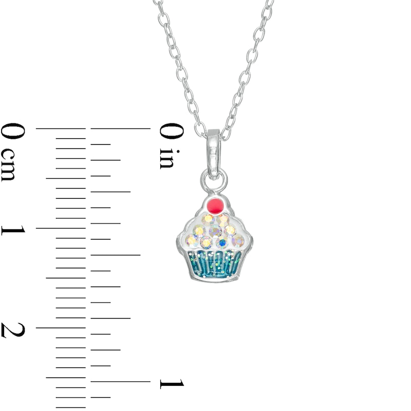 Main Image 3 of Child's Iridescent Cubic Zirconia Blue Enamel Cupcake Pendant in Sterling Silver - 15"