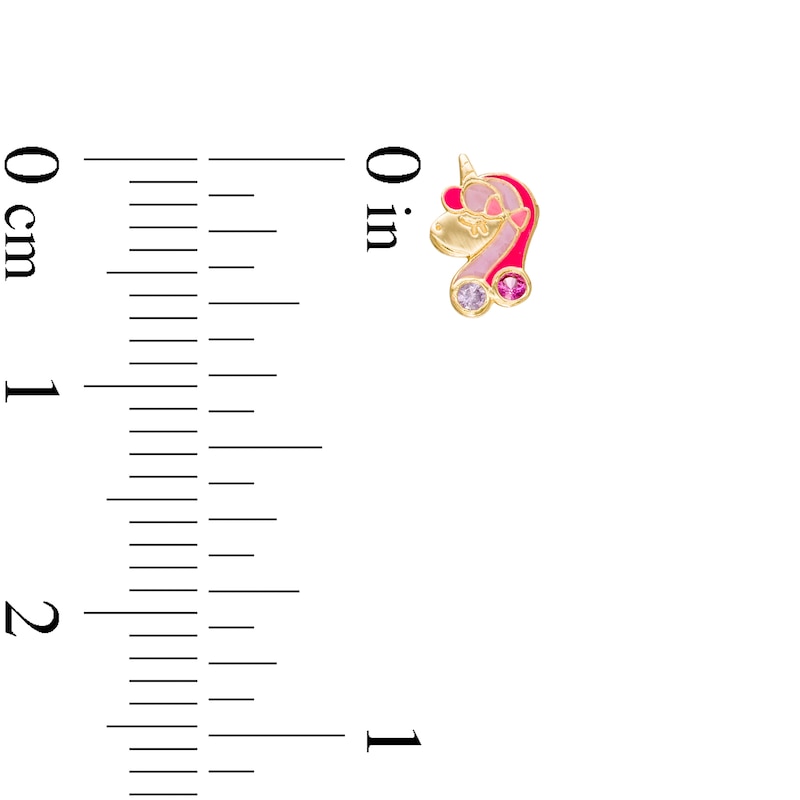 Main Image 2 of Child's Pink and Purple Cubic Zirconia Enamel Unicorn Stud Earrings in 10K Gold