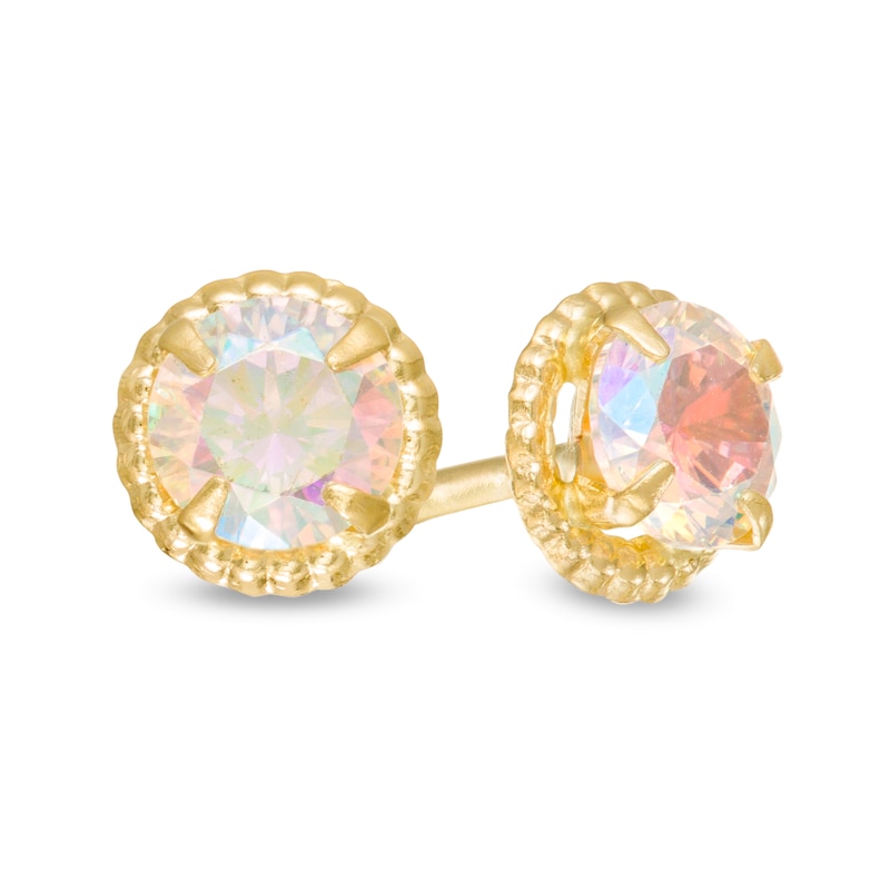 Main Image 1 of Child's 5mm Iridescent Cubic Zirconia Rope Frame Stud Earrings in 10K Semi-Solid Gold
