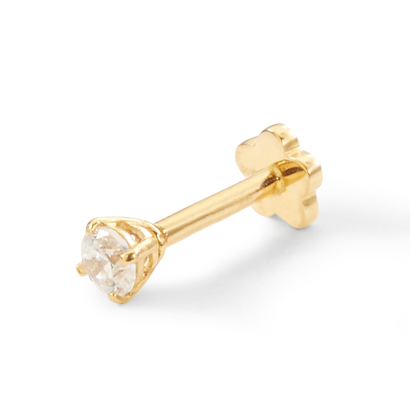 Main Image 2 of 018 Gauge 1/10 CT. T.W. Diamond Solitaire Straight Nose Barbell in 14K Gold - 1/4"