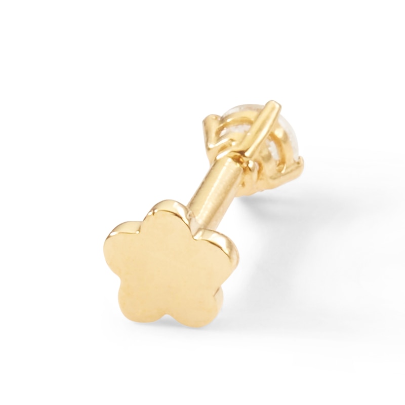 Main Image 3 of 018 Gauge 1/10 CT. T.W. Diamond Solitaire Straight Nose Barbell in 14K Gold - 1/4"