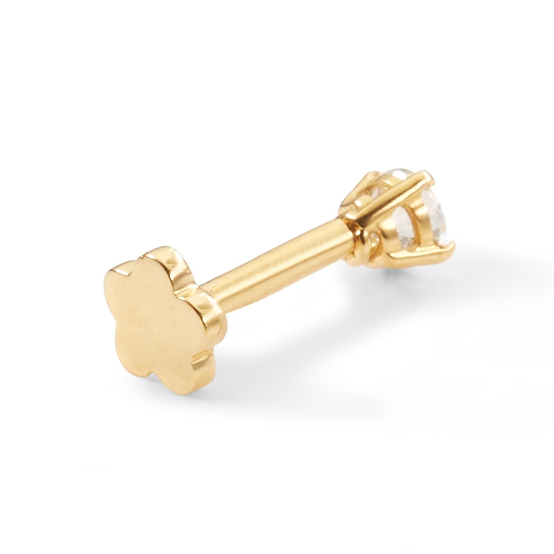 Main Image 4 of 018 Gauge 1/10 CT. T.W. Diamond Solitaire Straight Nose Barbell in 14K Gold - 1/4"