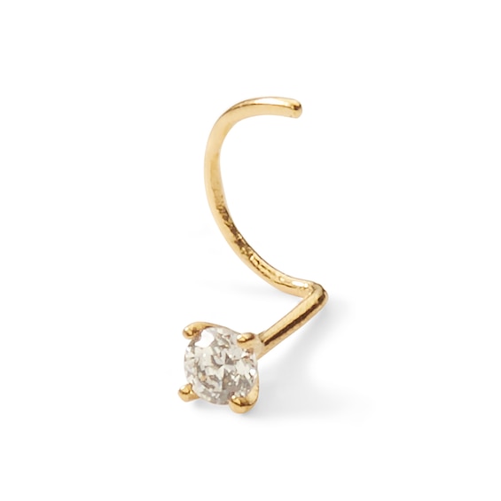 018 Gauge Diamond Accent Solitaire Nose Screw Barbell in 14K Gold - 1/4"