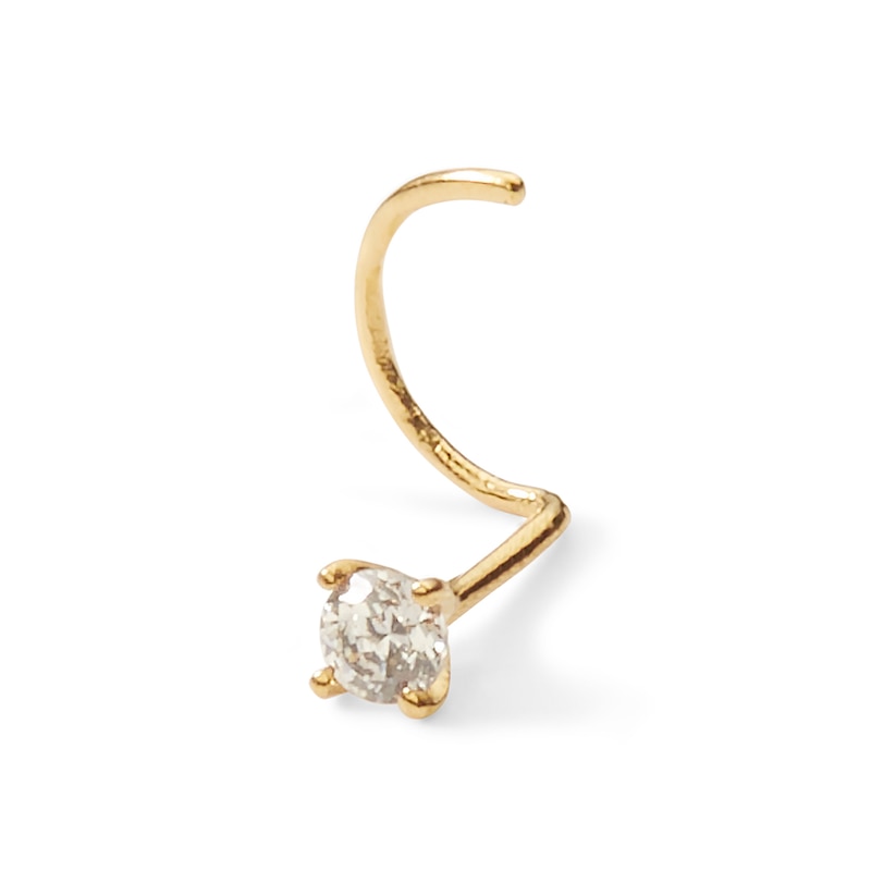 Main Image 1 of 018 Gauge Diamond Accent Solitaire Nose Screw Barbell in 14K Gold - 1/4"