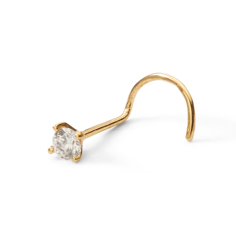 Main Image 2 of 018 Gauge Diamond Accent Solitaire Nose Screw Barbell in 14K Gold - 1/4"