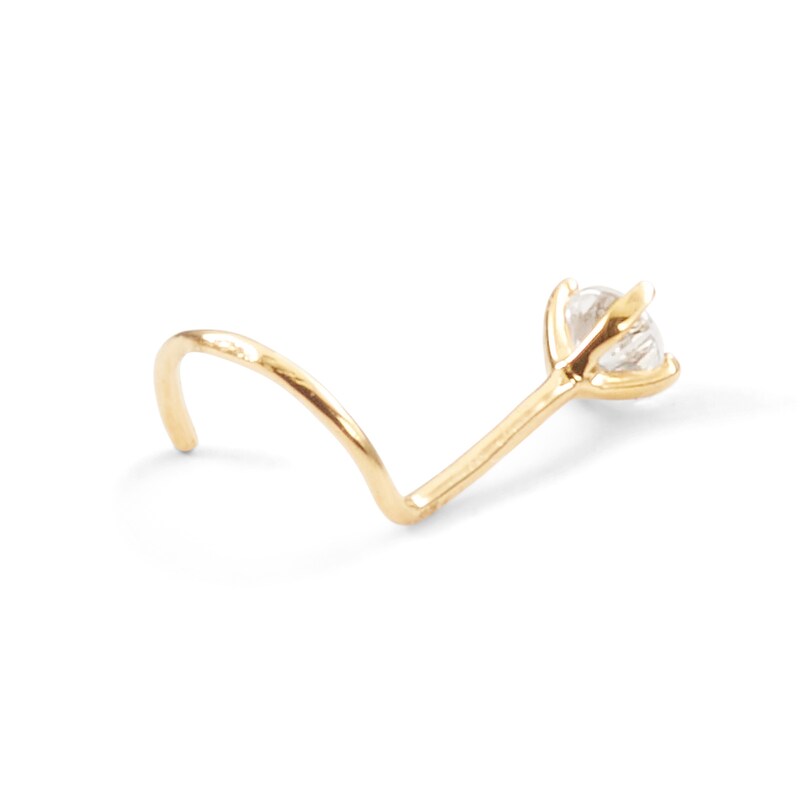 Main Image 3 of 018 Gauge Diamond Accent Solitaire Nose Screw Barbell in 14K Gold - 1/4"
