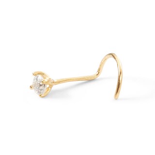 018 Gauge Diamond Accent Solitaire Nose Screw Barbell in 14K Gold - 1/4"