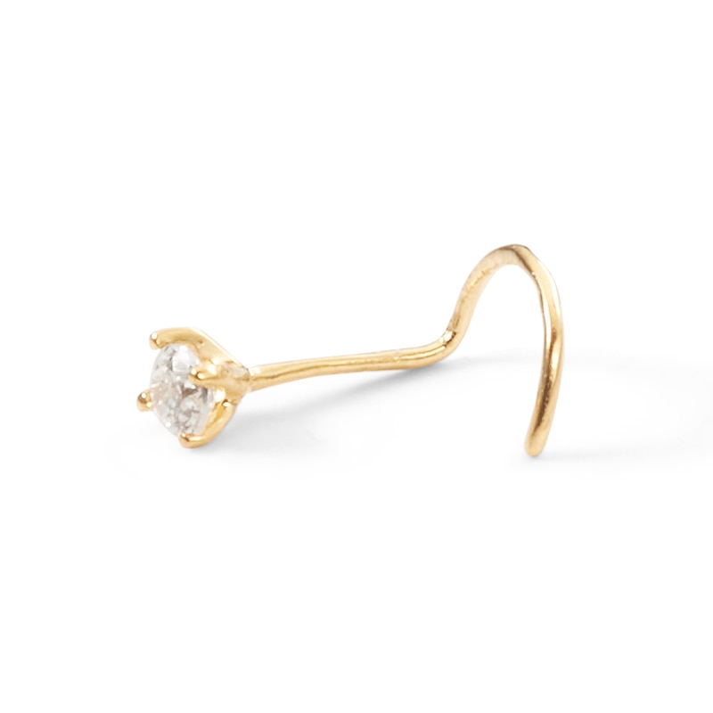 Main Image 4 of 018 Gauge Diamond Accent Solitaire Nose Screw Barbell in 14K Gold - 1/4"