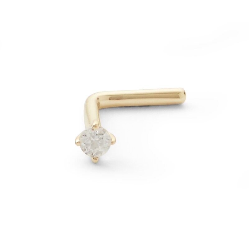 Main Image 2 of 018 Gauge Diamond Accent Solitaire Nose L-Shape Barbell in 14K Gold - 1/4"