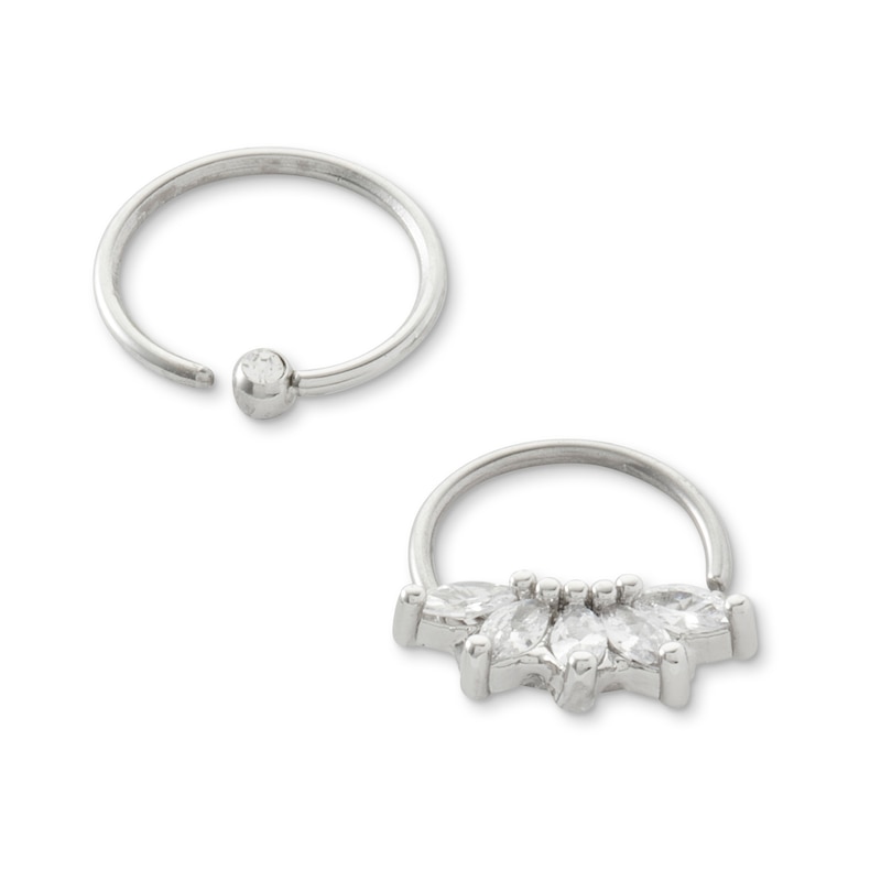 Solid Stainless Steel CZ and Crystal Hoop Set - 18G