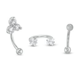 016 Gauge Cubic Zirconia Rook Barbell Set in Stainless Steel Solid and Tube