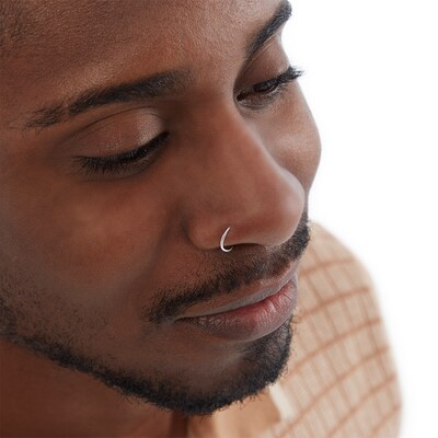 Semi-Solid Sterling Silver Hoop Nose Ring Set - 18G 3/8"