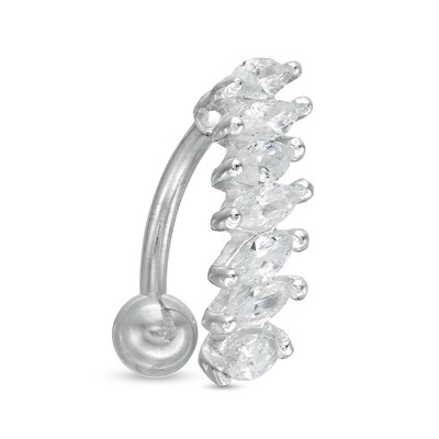 Stainless Steel CZ Marquise Top-Down Belly Button Ring - 14G