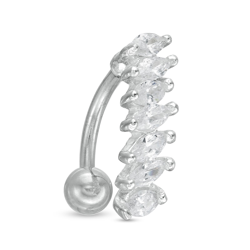 014 Gauge Marquise Cubic Zirconia Top-Down Belly Button Ring in Solid Stainless Steel