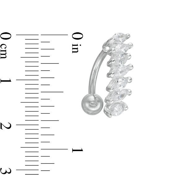 Stainless Steel CZ Marquise Top-Down Belly Button Ring - 14G
