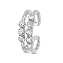 Crystal Bead Frame Open Shank Toe Ring in Semi-Solid Sterling Silver