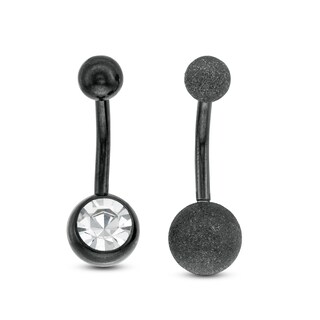 Black Ion Plated Crystal Curved Barbell Set - 14G