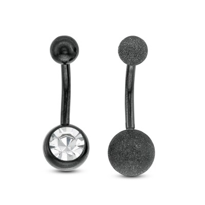 Black Ion Plated Crystal Curved Barbell Set - 14G