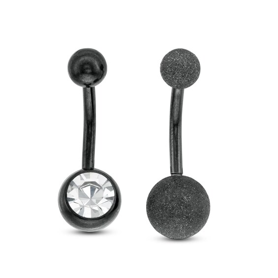 Black Ion Plated Crystal Curved Barbell Set - 14G