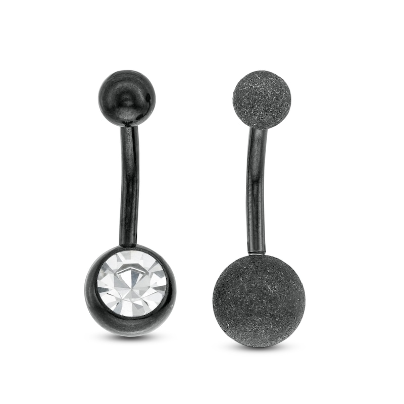 Black Ion Plated Crystal Curved Barbell Set - 14G