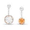 Thumbnail Image 1 of 014 Gauge 8mm Champagne and White Cubic Zirconia Frame and Solitaire Belly Button Ring Set in Solid Stainless Steel and Brass