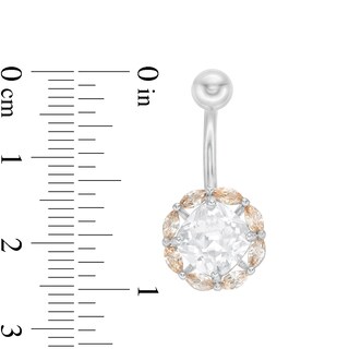 014 Gauge 8mm Champagne and White Cubic Zirconia Frame and Solitaire Belly Button Ring Set in Solid Stainless Steel and Brass