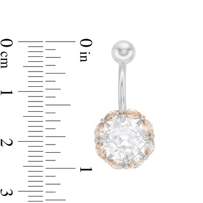 014 Gauge 8mm Champagne and White Cubic Zirconia Frame and Solitaire Belly Button Ring Set in Solid Stainless Steel and Brass