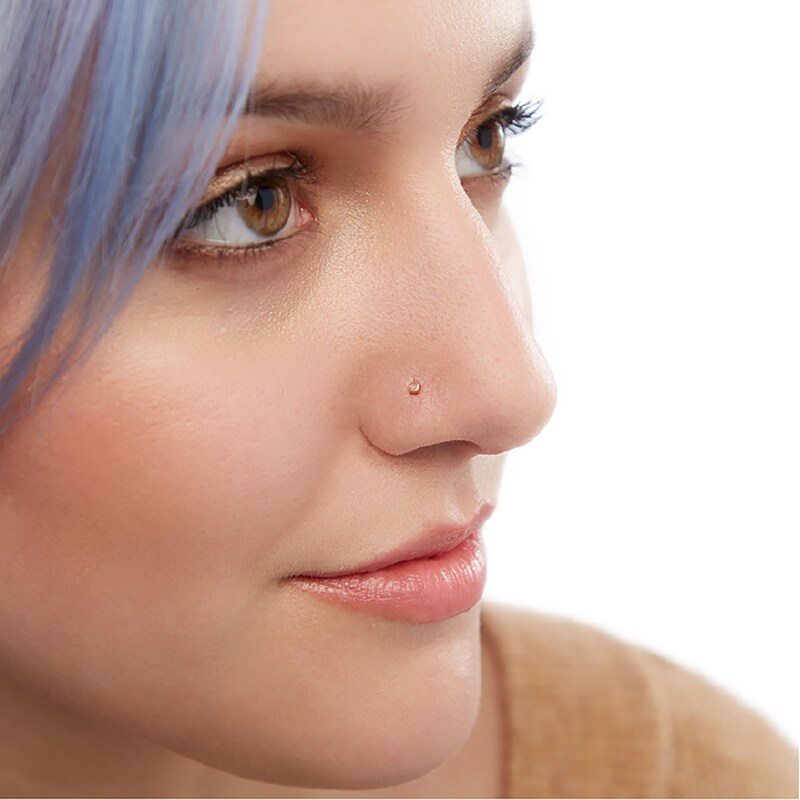 Main Image 2 of 020 Gauge Crystal Nose Ring Set in Solid Sterling Silver with Rose Ion-Plate