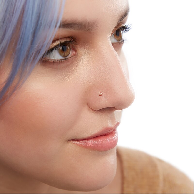 020 Gauge Crystal Nose Ring Set in Solid Sterling Silver with Rose Ion-Plate