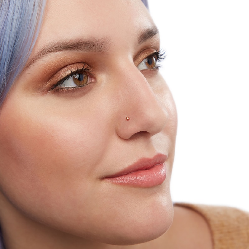 Main Image 3 of 020 Gauge Crystal Nose Ring Set in Solid Sterling Silver with Rose Ion-Plate