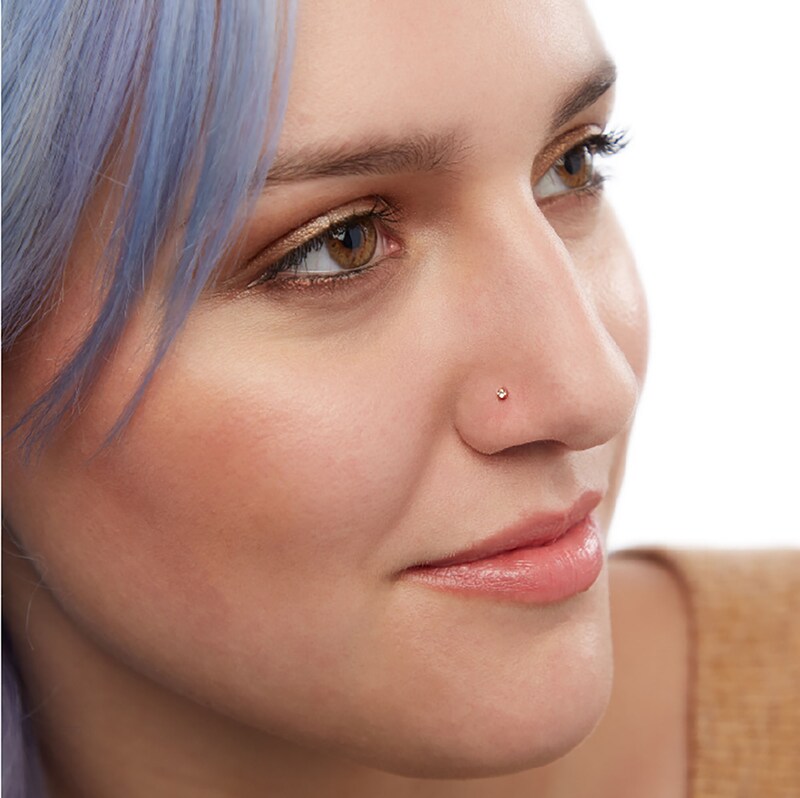 020 Gauge Crystal Nose Ring Set in Solid Sterling Silver with Rose Ion-Plate