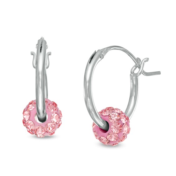 Child's Crystal Bead Hoop Earrings in Sterling Silver