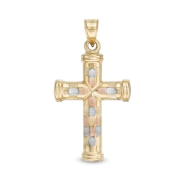 Diamond-Cut Cross Necklace Charm in 10K Stamp Hollow Tri-Tone Gold