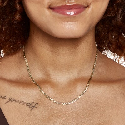 Made in Italy 080 Gauge Figaro Chain Necklace in 14K Hollow Gold - 18"
